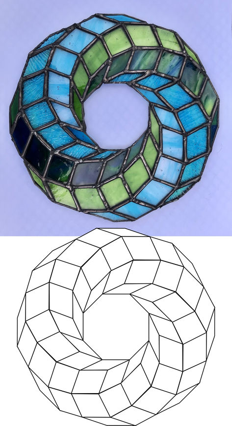 mobius torus pattern for stained glass, geometric patterns for stained glass, glass painting, geometric glass decor, dimensional stained glass Stained Glass Geometric Patterns, Stained Glass Patterns Templates, Stained Glass Geometric, Modern Stained Glass, Nothing Special, Stained Glass Panel, 3d Shapes, Stained Glass Designs, Glass Panel