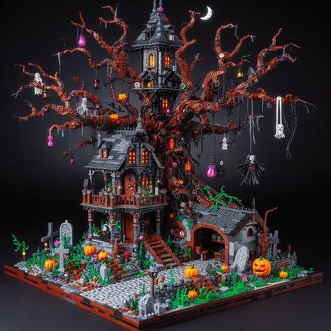 Quick 5 ideas for Lego trees MOCs – How to build it Lego Worlds Builds, Halloween Legos, Lego Art Project, Lego Trees, Halloween Lego, Lego Tree, Lego Dots, Castle Ideas, Haunted Tree