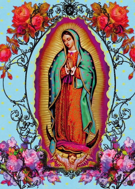 Guadaloupe Fleurie par TorildArtistes sur Etsy Guadalupe Wallpaper, Virgin Guadalupe, Art Chicano, Mexican Artwork, Mary Pictures, Virgin Mary Art, Latino Art, Mexican Culture Art, Virgin Of Guadalupe