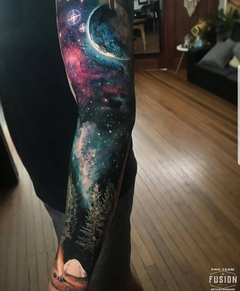 Tato Irezumi, Galaxy Tattoo Sleeve, Space Tattoo Sleeve, Tattoo Diy, Sanskrit Tattoo, Universe Tattoo, Galaxy Tattoo, Space Tattoo, Full Sleeve Tattoos