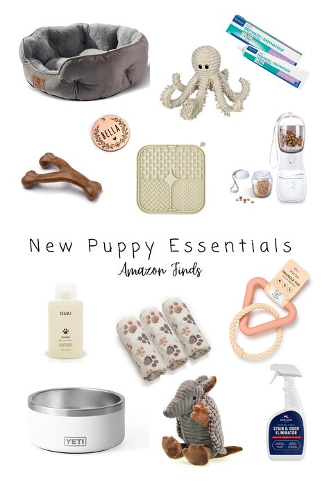 new puppy essentials, new puppy checklist, dog checklist, amazon finds, pet finds, amazon dogs, puppy must haves, everything you need for a new puppy What To Get For A New Puppy, Golden Retriever Puppy Must Haves, New Puppy Essentials, Cute Dog Accessories Dog Supplies, Dog Bag Essentials, Dog Amazon Finds, Aesthetic Puppy Supplies, Aesthetic Dog Supplies, Puppy Must Haves