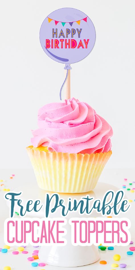 Add these free printable cupcake toppers to your next birthday bash! These happy birthday toppers are perfect for celebrating! #cricut #cricutmade #freeprintable #birthday Cupcake Topper Ideas, Cupcake Toppers Free Printable, Unicorn Number Cake, Happy Birthday Free Printable, Fondant Unicorn Cake Toppers, Diy Cupcake Toppers, Printable Cake Topper, Cupcake Toppers Template, Cupcake Toppers Free