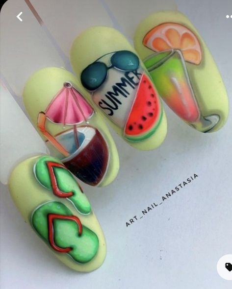 Nail Art Tropical, Nails For 2023, Tropical Nail Designs, Shellac Nail Designs, Trendy Summer Nails, Easter Nail Art Designs, Nail Master, Sea Nails, Fruit Nail Art