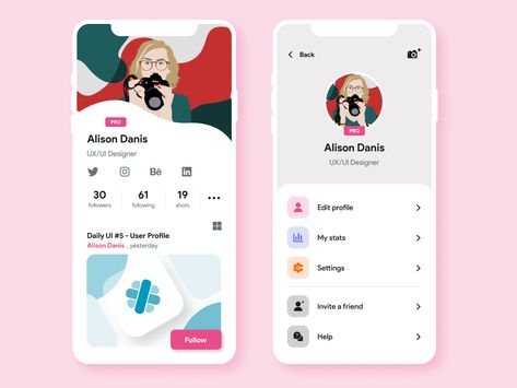 Daily UI #6 - User Profile App Design Profile, Profile Ui Design, Profile Ui, Profile App, Desain Ux, Ux Design Mobile, Ui Design Principles, Unique Website Design, Ui Ux 디자인