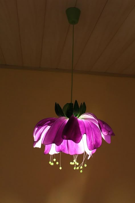 Hanging Flower Lights, Diy Flower Pendant Light, Whimsical Pendant Light, Light Shades Ceiling Bedroom Aesthetic, Hanging Flower Lamp, Diy Flower Light Fixture, Flower Ceiling Lamp, Flower Lamp Diy, Flower Light Fixture