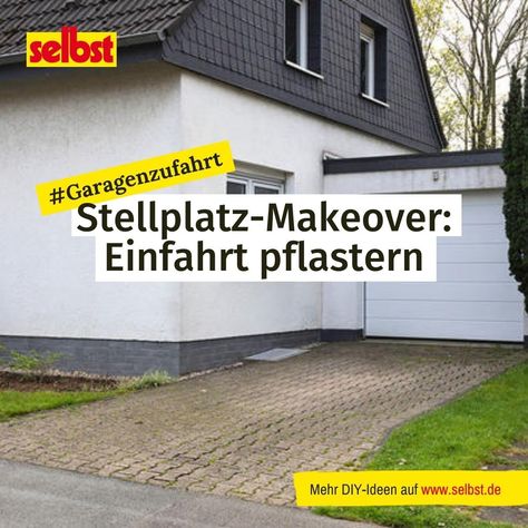 Die bisherige #Pflasterung der #Einfahrt vor der #Garage sieht nicht mehr schön aus und soll ersetzt werden. Die #Anleitung zeigt Schritt für Schritt, wie Du #Rustikalpflaster selbst #verlegen und den #Stellplatz vor der Garage oder dem #Carport zeitgemäß und dauerhaft #pflastern kannst. Garage Doors, Garage, Outdoor Decor, Home Decor, Home Décor