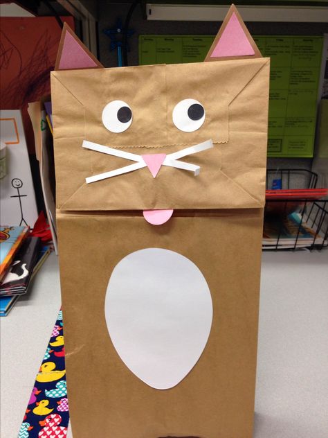 Cat Paper Bag Puppet, Cat Puppet Paper Bag, Cat Puppet, Cat Crafts Preschool, Paper Plate Crafts For Kids, Paper Bag Crafts, Paper Bag Puppets, Preschool Christmas Crafts, Homeschool Crafts