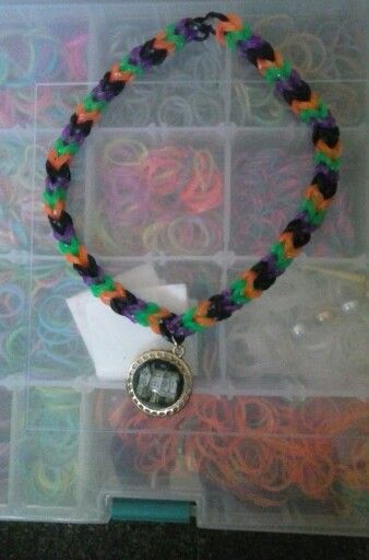 Haunted House Charm on a Rainbow Loom choker. Loom Choker, Rainbow Loom, A Rainbow, Haunted House, Loom, Crochet Necklace, Choker, Rainbow, Crochet