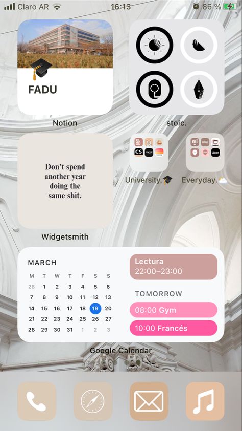 Minimalist Ios Layout, Minimal Phone Layout, Minimalistic Phone Layout, Widget Ideas, Ios App Iphone, Iphone Life Hacks, Custom Ipad, Instagram Widget, Screen Layout