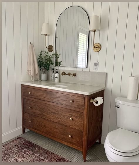 Kids Bathrooms, Vertical Shiplap, Shiplap Walls, Cottage Bathroom, Custom Vanity, Bathroom Inspiration Decor, Upstairs Bathrooms, Bathroom Renos, Bathroom Kids