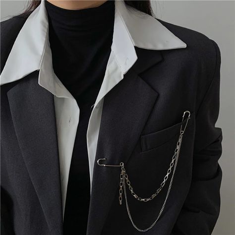 Suits With Chains, Chain Leather Jacket, Leather Jacket With Chains, Suit With Chain, Chain Brooch For Men Suit, Lapel Chain, Chest Chain, Chain Brooch, Metal Chest