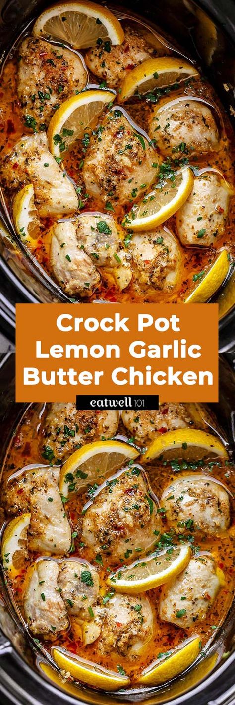 Crock Pot Lemon Garlic Butter Chicken thighs- #eatwell101 #recipe - Easy and delicious crock pot chicken dinner recipe with outstanding flavor! #crockpot #chicken #dinner #recipe, chicken in crock pot, chicken crockpot recipe, slow cooker chicken recipe, chicken in #slow-cooker - #recipe by #eatwell101® Crock Pot Chicken Dinner, Lemon Garlic Butter Chicken, Crockpot Chicken Dinners, Chicken Dinner Recipe, Chicken Garlic, Chicken Crockpot, Crock Pot Chicken, Crockpot Recipe, Garlic Butter Chicken