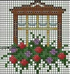 window cross stitch pattern Christmas Window Boxes Outdoor, Window Cross Stitch, Christmas Window Boxes, Flowers Cross Stitch, Box Flowers, Pixel Beads, Window Box Flowers, Rainy Day Crafts, Cross Stitch Christmas Ornaments