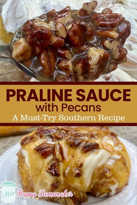 Praline Sauce with Pecans (A Must-Try Southern Recipe) Praline Sauce Recipe, Pecan Praline Sauce, Praline Sauce, Pecan Sauce, Rum Sauce, Praline Recipe, Southern Recipe, Pecan Praline, Pecan Pralines