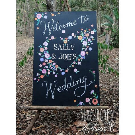 Welcome to our wedding blackboard chalkboard, featuring watercolour flowers and heart.  © Design by Blackboard Artworx PLEASE DON'T COPY! Wedding Blackboard, Blackboard Wedding, Chalk Markers Art, Wedding Chalk, Blackboard Art, Wedding Extras, Wedding Chalkboard Signs, Chalk Marker, Watercolour Flowers