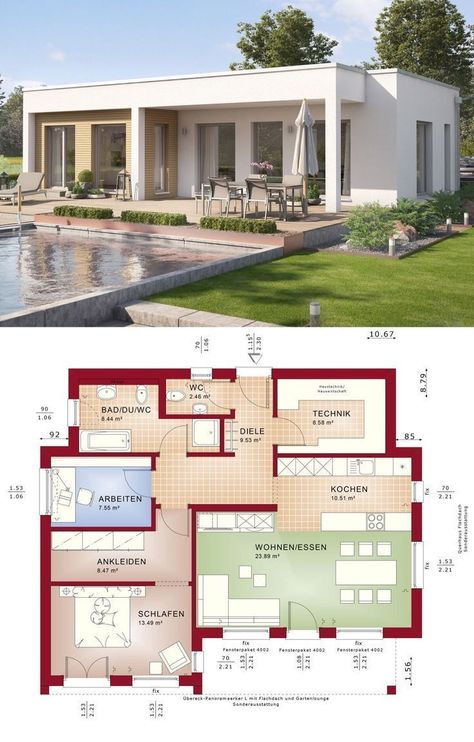 Terrace Layout, Flat House Design, Flat Roof House Designs, Garden Exterior, Pool Terrace, Small Bungalow, Flat Roof House, House Plans With Photos, Construction Architecture