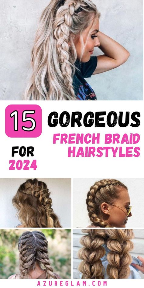 Elevate your hairstyle game with 15 French Braid Hairstyles for 2024. French braids are a timeless choice that adds elegance to any look. From cute and easy styles for everyday wear to more intricate braids for special events, our collection caters to all preferences. Whether you have short or long hair, it's time to embrace the beauty of French braided hairstyles. Get inspired and create stunning looks this year! Easy Beginner Braids For Long Hair, Bridal French Braid Hairstyles, Braids For Thick Medium Length Hair, Braids For 30 Year Old Women, Unique French Braids, 2024 Hairstyles Braids, Face Framing Braids Long Hair, Face Frame Braids, Fluffy French Braids