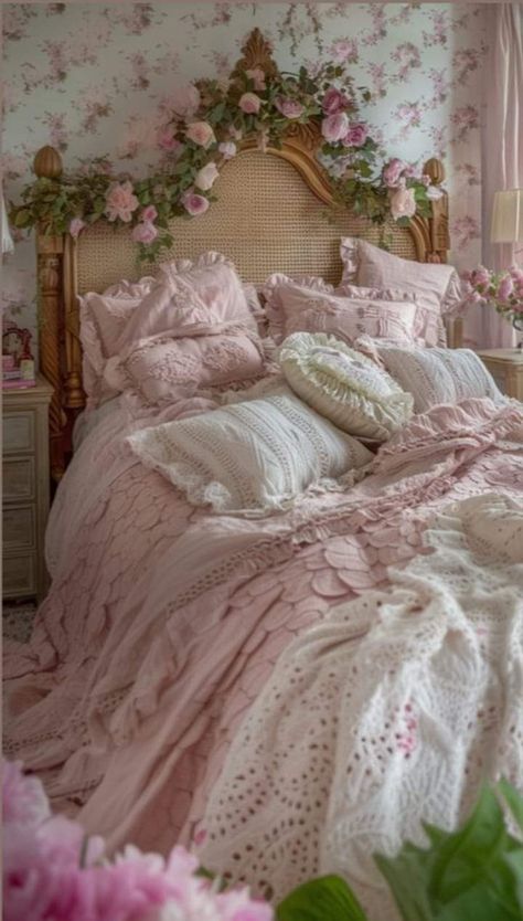 Pink Vintage Bedroom, Pink Bedroom Aesthetic, Dusty Pink Bedroom, Pink Bedroom Ideas, Bedroom Aesthetics, Dream Bedroom Inspiration, Casa Vintage, Pink Bedrooms, Cute Bedroom Decor