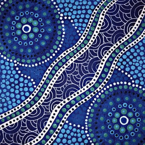 #Indigenous #aboriginalart #blue Dot Art Designs, Contemporary Indigenous Art, Abstract Indigenous Art, Aboriginal Fish Art, Ocean Aboriginal Art, Blue Aboriginal Art, Aboriginal Art Symbols, Water Pattern, Cultural Patterns