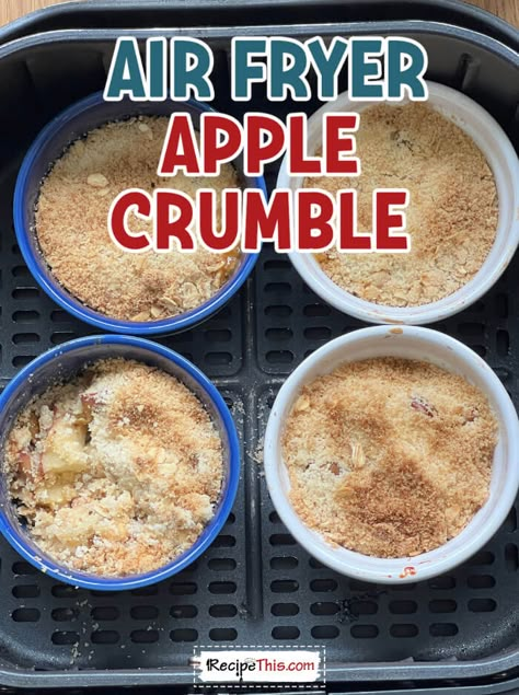 Air Fryer Apple Crumble Air Fryer Fruit Crumble, Air Fryer Apple Crumble Recipe, Air Fryer Deserts Easy Healthy, Air Fryer Apple Desserts, Airfryer Muffins, Air Fryer Apple Crumble, Rhubarb Crumble Recipes, Creamy Dessert Recipes, Air Fryer Cake Recipes