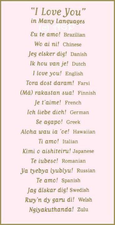 I love you in many different languages. TwirlySkirt.com #iloveyou #love #lovelanguage #ily I Love You In Another Language, Iloveyou In Other Words, I Love You In Different Words, Love In All Languages, Abc In Different Languages, I Love You In 100 Different Languages, I Love In Different Languages, I Miss You In Different Languages, My Love In Different Languages Words