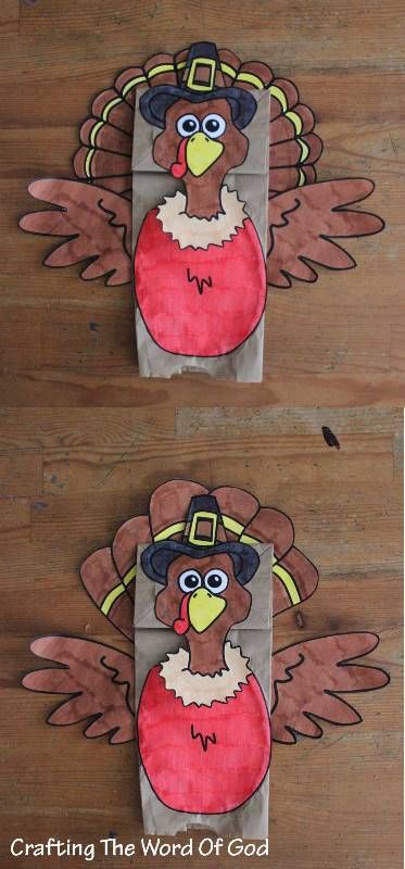 This cute turkey craft is made out of a simple paper lunch bag and is fun to make for kids of all ages. Instructions Print the template. (Template) Color and cut out all of the pieces. You have two… Paper Bag Turkey Craft For Kids, Turkey Paper Bag Puppet, Paper Bag Turkey, Lunch Bag Turkey Craft, Turkey Puppet, Paper Bag Turkey Craft, Turkey Paper Bag, Turkey Activity, Fall Harvest Party