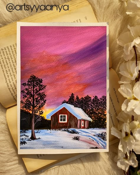 #gouache #postercolors #winters # Christmas Gouache Paintings, Snow Scenery, Art Painting Tools, Easy Canvas Art, Gouache Art, Winter Painting, Horse Drawings, Art Diary, 3d Painting