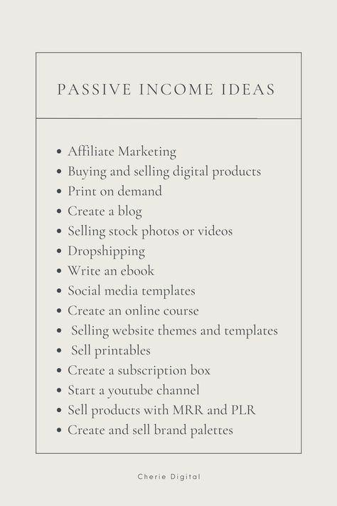 Ready to make money while you sleep? 💰 Check out this ultimate list of passive income ideas to help you earn from home and online in 2024! From affiliate marketing and digital products to print on demand, these strategies are perfect for beginners and seasoned entrepreneurs alike. Discover creative ways start working towards financial freedom today! #PassiveIncome #MakeMoneyOnline #FinancialFreedom #SideHustleIdeas #WorkFromHome #IncomeStreams #DigitalProducts #AffiliateMarketing Affiliate Marketing Vision Board, Passive Income Aesthetic, 2025 Habits, Passive Income Ideas For Beginners, Best Passive Income, Earning Money Online, Earn From Home, Income From Home, Earn Online