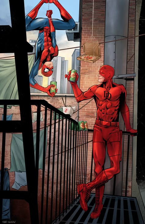 Spiderman X Daredevil, Spiderman And Daredevil, Daredevil And Spiderman, Spiderman Comic Wallpaper, Daredevil Art, Daredevil Comic, Image Spiderman, Charlie Cox, Afrique Art