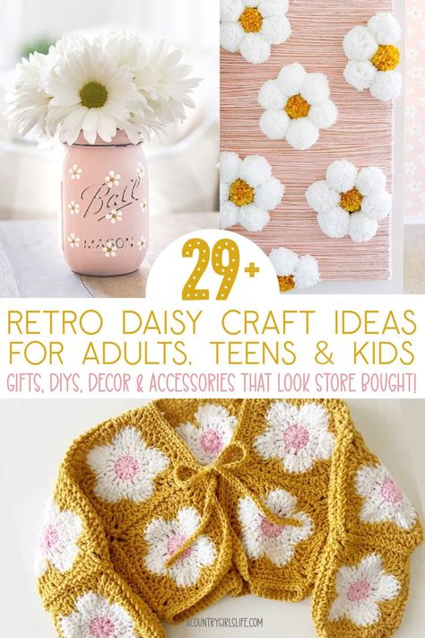 Looking for Summer Craft Ideas that are EASY DIY? Check out our comprehensive list of 29+ daisy craft ideas! Crafts, Art, Room Deco, Jewelry & DIY Gifts for daisy flower lovers! We cover every skill level with PRO looking results! Kids, tweens, teens and adults- there is something for everyone. You'll actually want to make these cute daisy craft ideas! Daisy Crafts Diy, Teenage Craft Ideas, Complex Crochet, Daisy Crafts, Summer Craft Ideas, Kids Birthday Crafts, Flower Craft Ideas, Teen Crafts