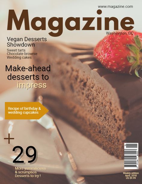 Food magazine cover template - social media post Cake Magazine Cover, Dessert Magazine Cover, Food Magazine Cover Design, Food Magazine Cover, Brownie Wedding Cakes, Restaurant Magazine, Menu Project, Food Catalog, Recipe Book Covers