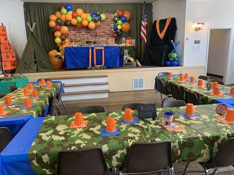 Camo Backdrop, Camo Birthday, Nerf Birthday Party, Nerf Party, Blue Camo, Boot Camp, Balloon Garland, Camo, Balloons