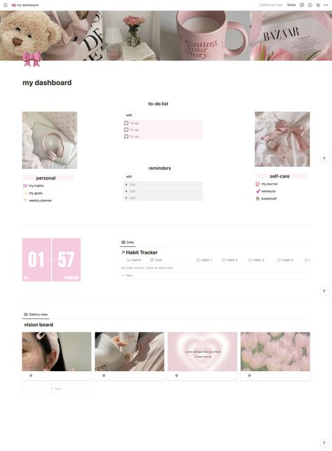 Pink Notion Widget, Pink Pilates Princess Notion Template, Notion Personal Page, To Do List Widget, Pink Dashboard, Pink Notion Template, Coquette Notion, Aesthetic Dashboard, Notion Dashboard Template