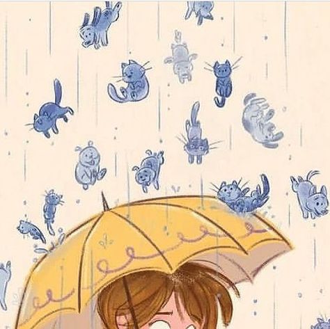 Raining Cats And Dogs Illustration, Inktober Illustration, Squishy Ideas, Rain Illustration, Sea Aquarium, Illustration Book, Magical Realism, Raining Cats And Dogs, Walking In The Rain