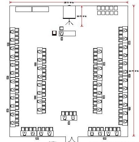 Seating plan for a Computer class - This arrangement of tables and laptops was designed so that I would be able to see every screen when class members were working on information challenges. This eyeballing would help me know how to pace the lesson and would allow me to pay attention to those in need. Computer Lab Classroom Layout, High School Computer Lab, Site Zoning, Lab Interior Design, Computer Lab Design, Classroom Architecture, School Computer Lab, Labs Plan, Lab Interior