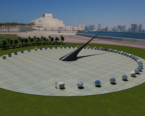 Sundial in Doha, Qatar Sundials In Gardens, Solar Clock, Urban Art Installation, Sun Clock, Sun Dial, Astronomy Constellations, Earth And Space Science, Qatar Doha, Sundials