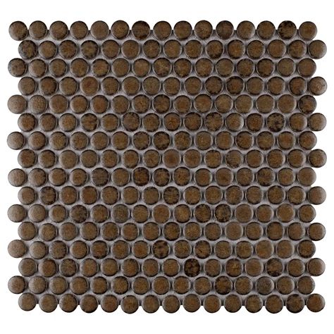 EliteTile Hudson Penny 0.8" x 0.8" Porcelain Mosaic Tile & Reviews | Wayfair Brown Penny Tile, Affinity Tile, Penny Round Mosaic, Penny Round Tiles, Penny Tile, Round Tiles, Penny Round, Merola Tile, Porcelain Mosaic Tile