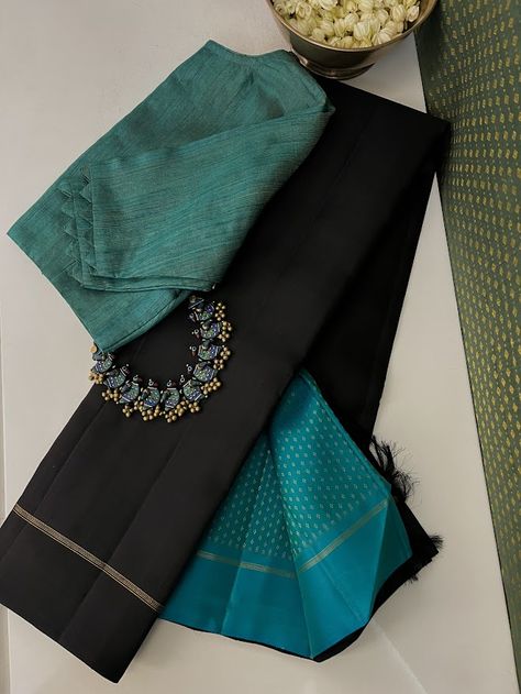 Lavanyam sarees offer the perfect canvas for everyone to style their own way. This saree comes with a teal brocade pallu and blouse piece Saree Colour Combination Ideas, Professional Saree Look, Professional Saree, Sarees Combination, Check Saree, Saree Photography, Latest Saree Trends, Elegant Sarees, Pleated Saree