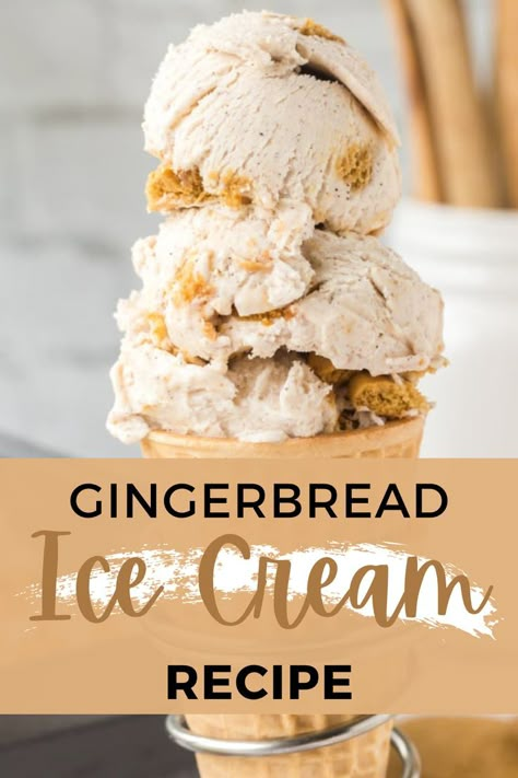 Waffle cone piled high with scoops of gingerbread ice cream. Gingerbread Ice Cream, Easy Ice Cream Sandwiches, Ginger Ice Cream, Frozen Treats Recipes, Holiday Ice Cream, Christmas Ice Cream, Ice Cream Inspiration, Nice Cream Recipe, Easy Gingerbread