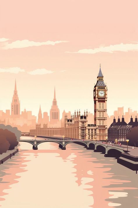 London Skyline Illustration, Canvas Art Painting Abstract, London Illustration, Landscape Vector, London View, London Skyline, Best Stocks, City Landscape, Painting Abstract