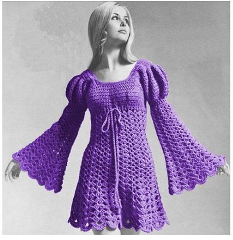 Boho Dress Pattern, Mini Tunic Dress, Vintage Crochet Patterns, Stil Boho, Vintage Crochet Pattern, Crochet Vintage, Vintage Dress Patterns, Crochet Tunic, 1970s Dresses