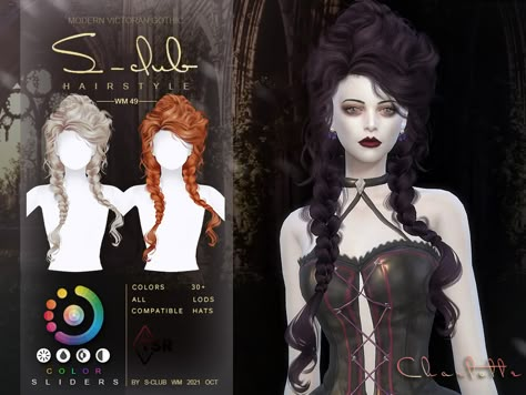 The Sims Resource - Modern Victorian Gothic Braid long curly hair Sims 4 Alpha Braids, Sims 4 Vampire Cc Hair, Sims Vampire, Hair Ts4, Medieval Hair, Cas Challenge, Sims Medieval, Sims 4 Anime, Pelo Sims