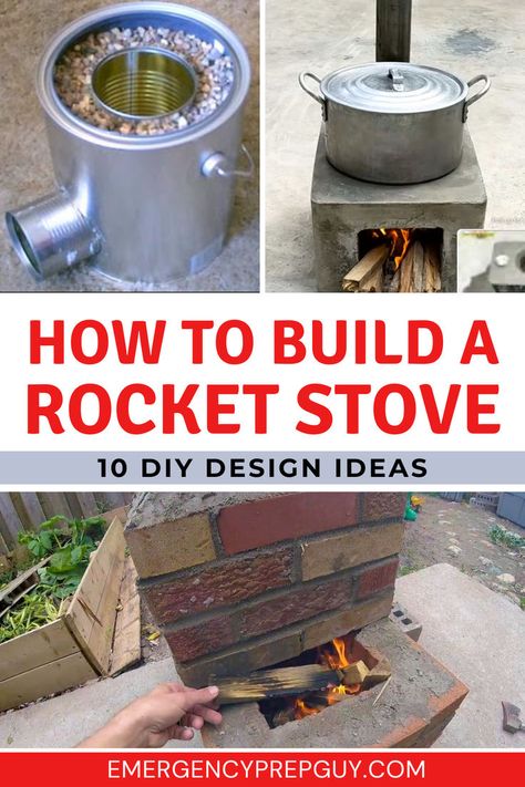 Three different DIY rocket stove designs ideal for prepping, showing how to build efficient stoves for use in emergencies with innovative design ideas. Cinder Block Rocket Stove, Rocket Stoves Diy, Homemade Wood Stove, Rocket Stove Plans, Rocket Oven, Rocket Stove Water Heater, Jet Stove, Survival Stove, Stove Design