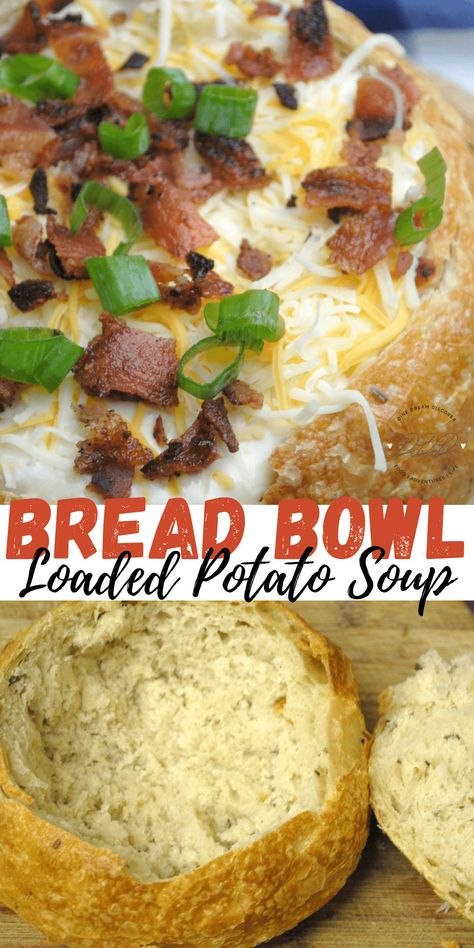 Bread Bowl Recipe Dinner, Soup Bowl Recipes, Bread For Potato Soup, Bread Bowl Filling Ideas, Bread Bowl Soup Ideas, Soup And Bread Bowls, Soup With Bread Bowl, Soups With Bread Bowls, Soup In A Bread Bowl Recipe