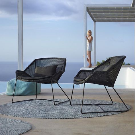 Breeze Lounge Chair by Cane-line - Dwell Lounge Chair Cushions, Lounge Chair Design, Modern Outdoor Furniture, Lounge Armchair, Cool Ideas, Design Living Room, Lounge Chair Outdoor, Lounge Furniture, Modern Outdoor