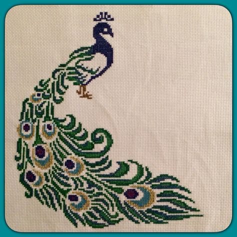 Peacock cross stitch! Cross Stitch Peacock, Peacock Cross Stitch Pattern, Animal Mandala, Colourful Cross Stitch, Kutch Work Designs, Vintage Peacock, Kutch Work, The Lost World, Thread Art