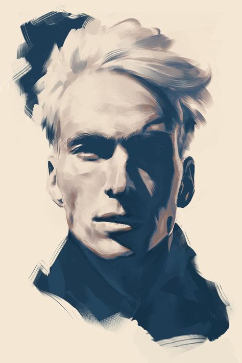 Hello!I've made this one with a more graphical and minimalistic style in mind. I'm looking for some feedback and opinions on how it could be improved and polished.Also let me know what you think about it!Thanks so much! Male Portrait Illustration, Value Study Reference, Stylised Portrait Drawings, Monochrome Portrait Painting, Value Studies, Stylized Portraits, Self Portrait Stylized, Male Face Drawing, Value Study