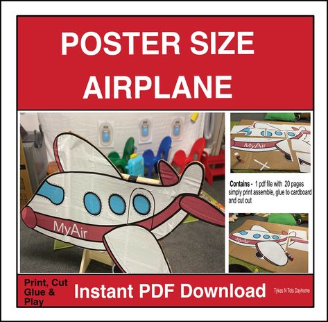 "My airport Airplane is a digital download. The perfect for your Airport dramatic play.  Simply print, cut glue & play This product is a digital download and contains 2 pdf files (1 airplane and one instruction file) This product is for personal classroom use and can not be shared.  Not for commercial use. Once your purchase is complete you will receive an email from Etsy with the download link. PLEASE NOTE Downloads can only be accessed from ETSY.com not the Etsy APP at this time so be sure to log in to your account via the web not their app You can also access your digital files from your account: 1 Sign in to Etsy.com using the same account you purchased your file from 2 Go to your account and click the Purchases and reviews tab 3 Next to the order, select Download Files. This goes to t Airport Theme Classroom, Airport Dramatic Play, Preschool List, Airport Theme, Airport Airplane, Airplane Activities, Transportation Activities, Aviation Theme, Airport Travel