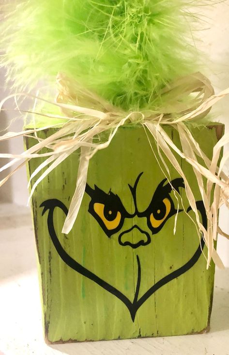 Christmas Decorationgreen Guy Wood Blockchristmas Tiered - Etsy Canada Grinch Painting On Wood, Diy Dollar Tree Christmas Crafts, Dollar Tree Christmas Crafts, Wood Blocks Christmas, Grinch Ideas, Tiered Tray Christmas, Christmas Farmhouse Decor, Grinch Crafts, Grinch Decorations