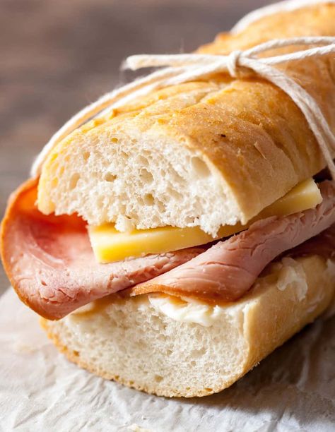 French Ham and Cheese Sandwich French Ham And Cheese Baguette, Ham And Cheese Sandwiches Cold, Ham And Butter Sandwich, Sandwich Drawing, French Sandwich, Ultimate Sandwich, Ham Sandwich, Sandwhich Recipes, Butter Sandwich